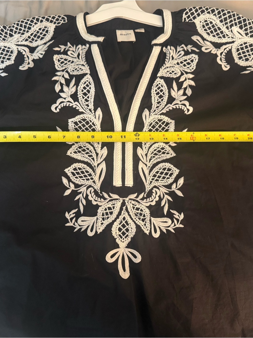 Maeve Black Peasant Top with White Embroidery - Picture 8 of 9